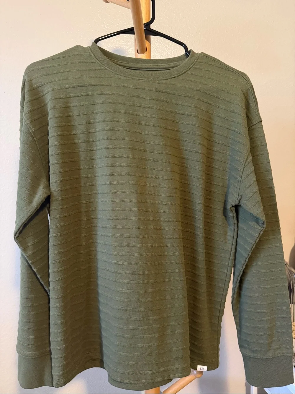 GAP Olive Textured Long-Sleeve Crewneck Shirt